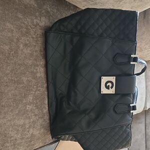Guess Black Quilted Tote with Silver Accents